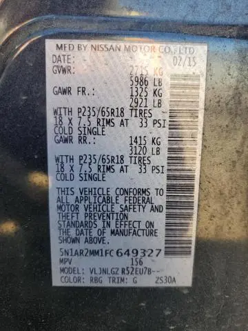 2015 NISSAN PATHFINDER S  