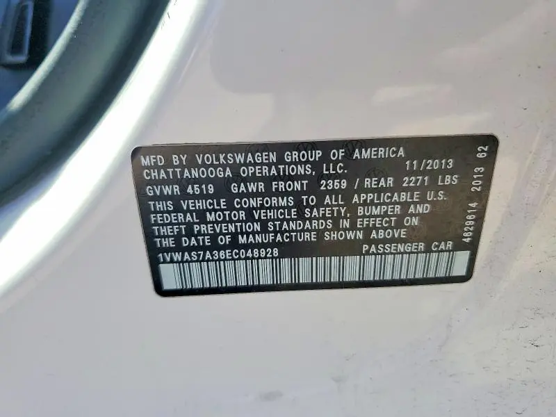 2014 VOLKSWAGEN PASSAT S  