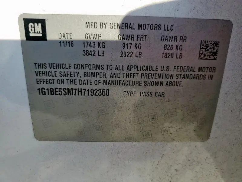 2017 CHEVROLET CRUZE LT  