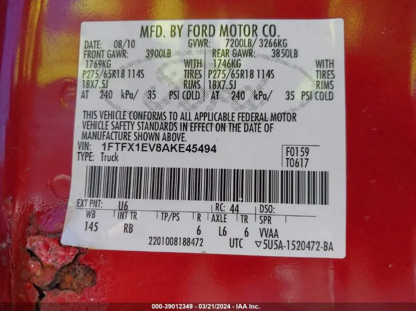 2010 FORD F-150 FX4/LARIAT/XL/XLT