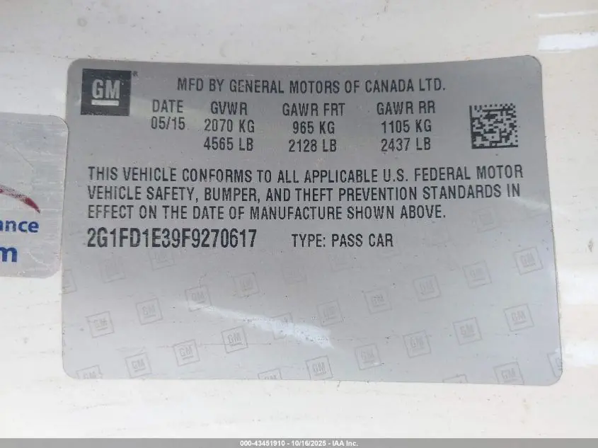 2015 CHEVROLET CAMARO 1LT