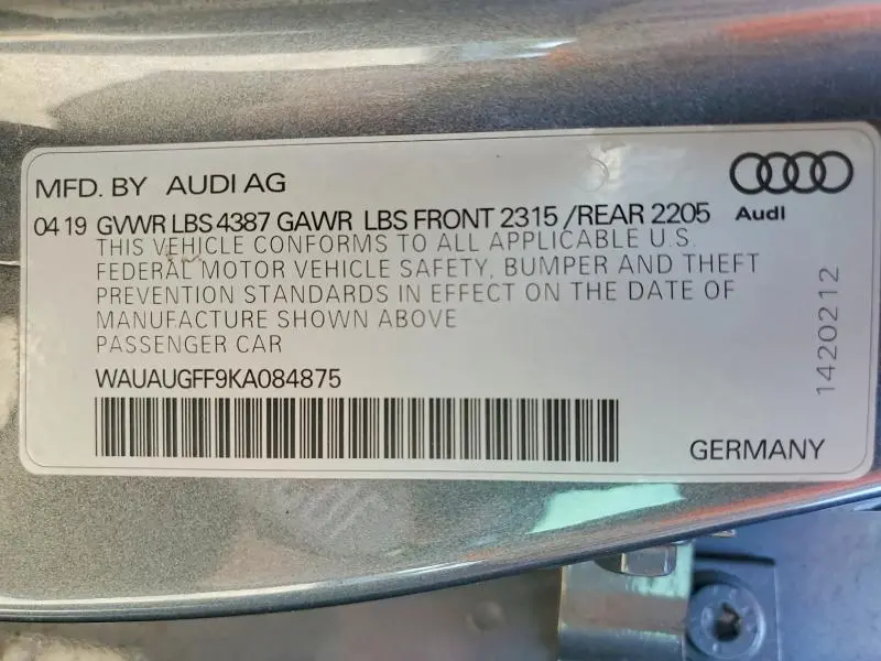 2019 AUDI A3 PREMIUM  