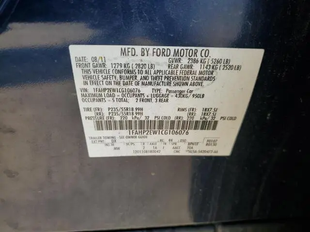 2012 FORD TAURUS SEL  