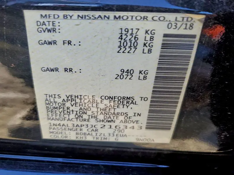 2018 NISSAN ALTIMA 2.5  