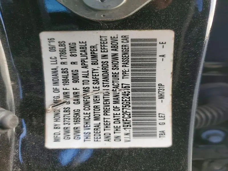 2016 HONDA CIVIC EX  