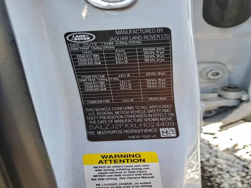 2020 LAND ROVER RANGE ROVER EVOQUE S  