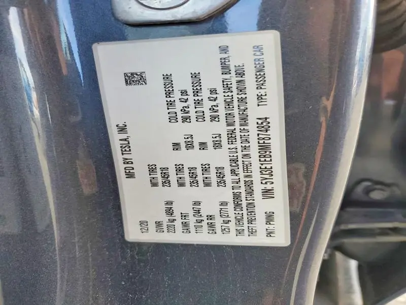 2021 TESLA MODEL 3   