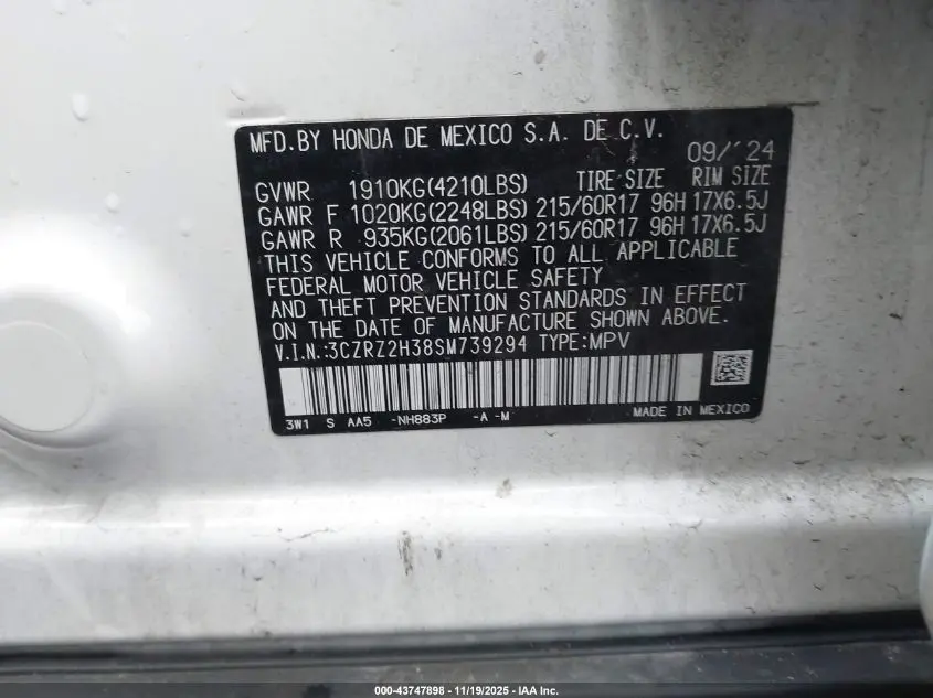 2025 HONDA HR-V AWD LX