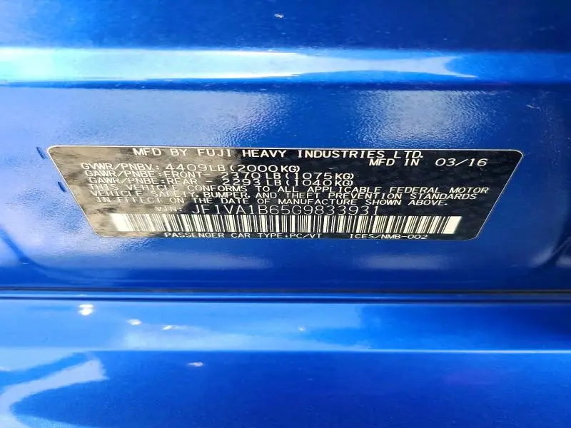 2016 SUBARU WRX   