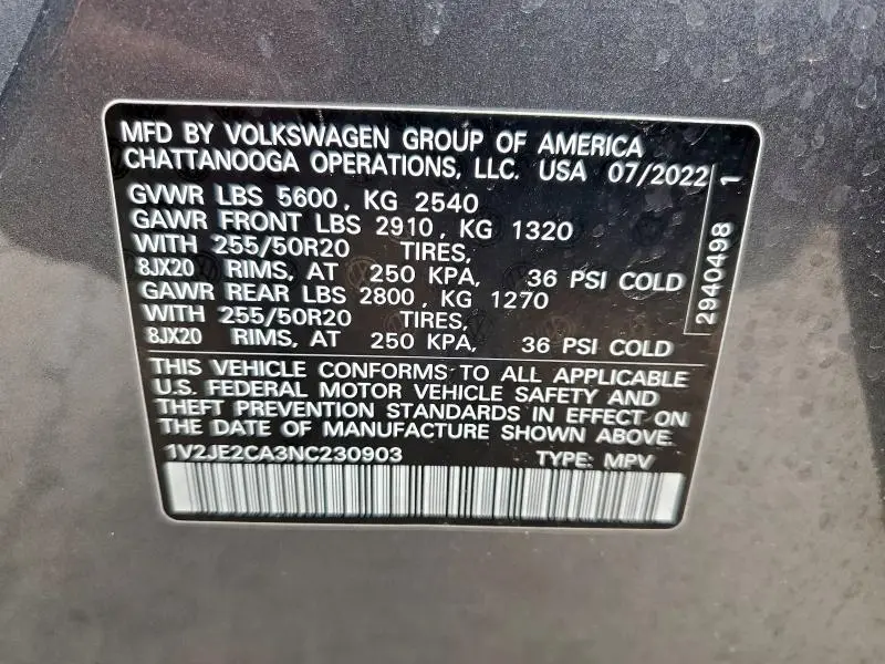 2022 VOLKSWAGEN ATLAS CROSS SPORT SE  