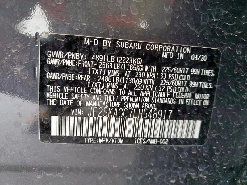 2020 SUBARU FORESTER PREMIUM  