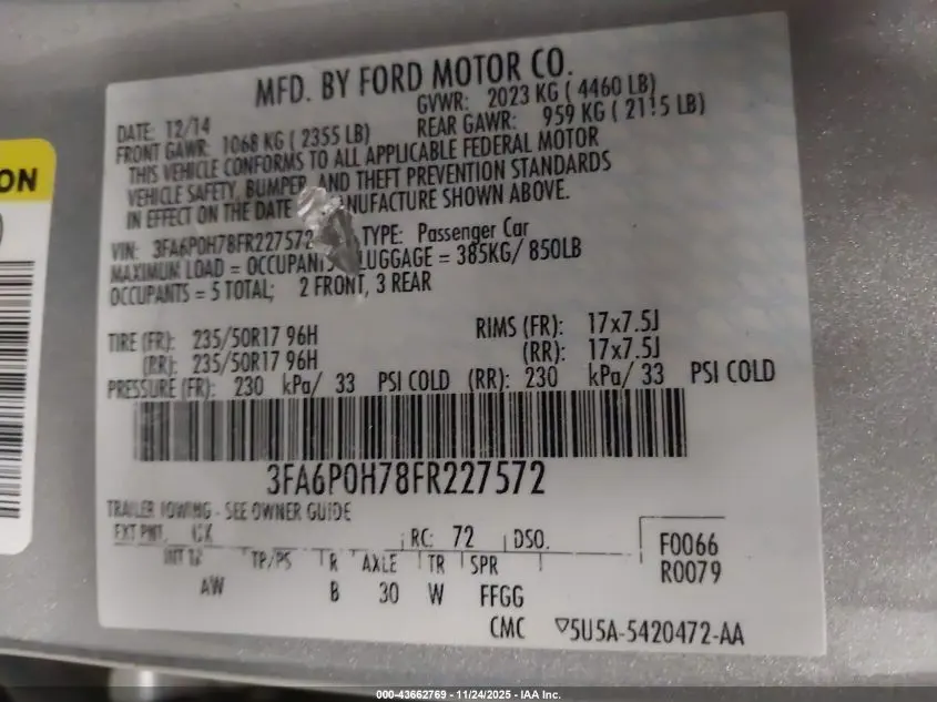 2015 FORD FUSION SE