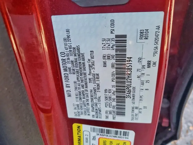 2017 FORD FUSION SE HYBRID  