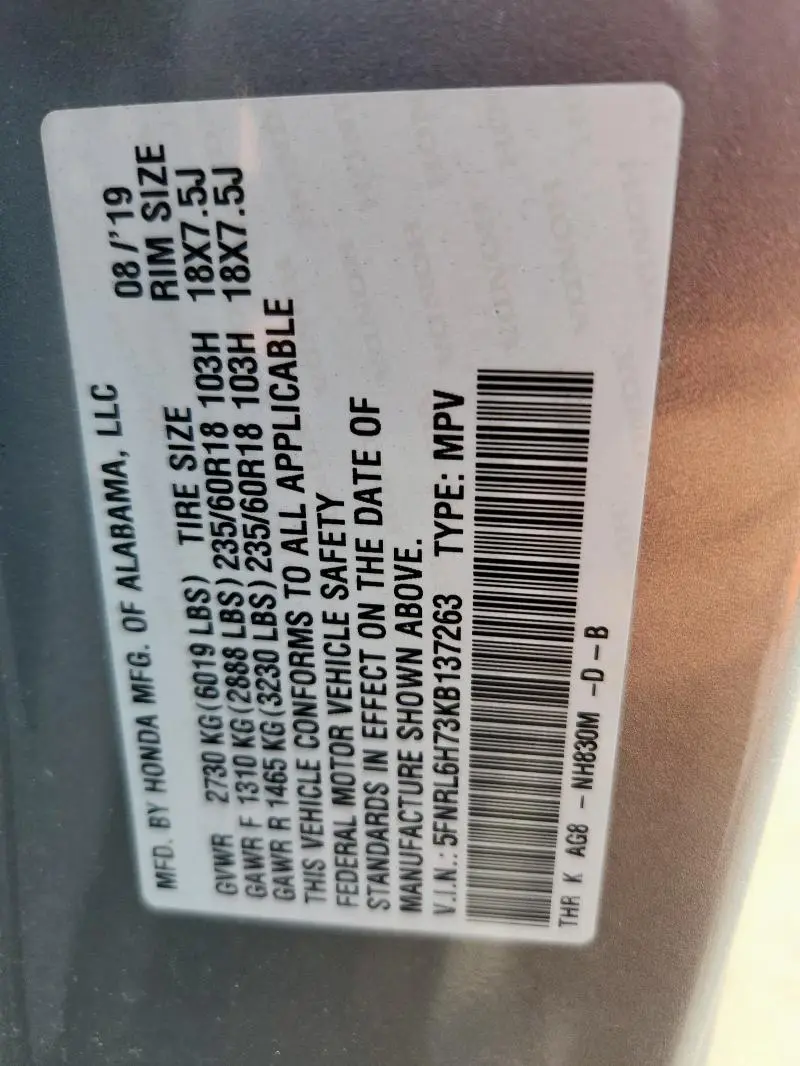 2019 HONDA ODYSSEY EXL  