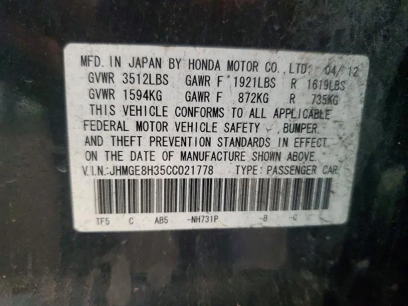 2012 HONDA FIT   