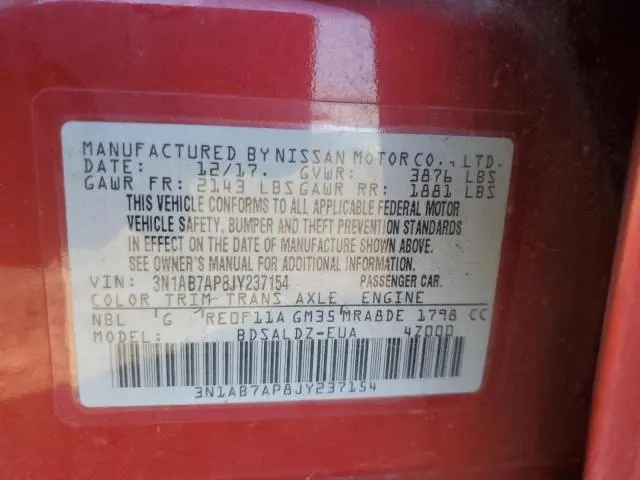 2018 NISSAN SENTRA S  