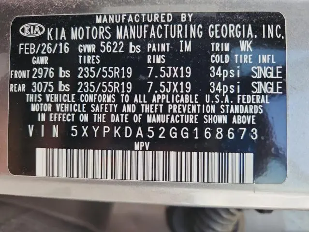 2016 KIA SORENTO SX  