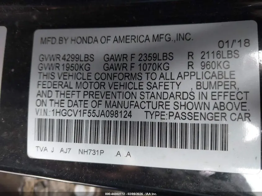 2018 HONDA ACCORD EX-L