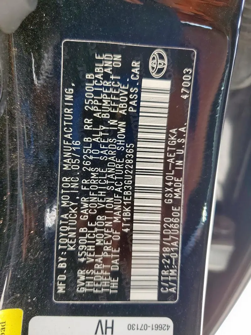 2016 TOYOTA AVALON XLE  