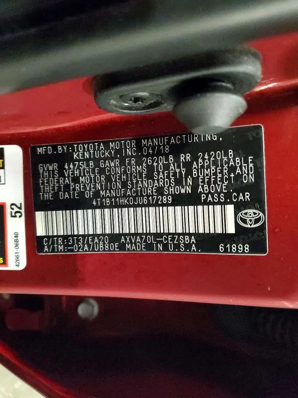 2018 TOYOTA CAMRY SE  