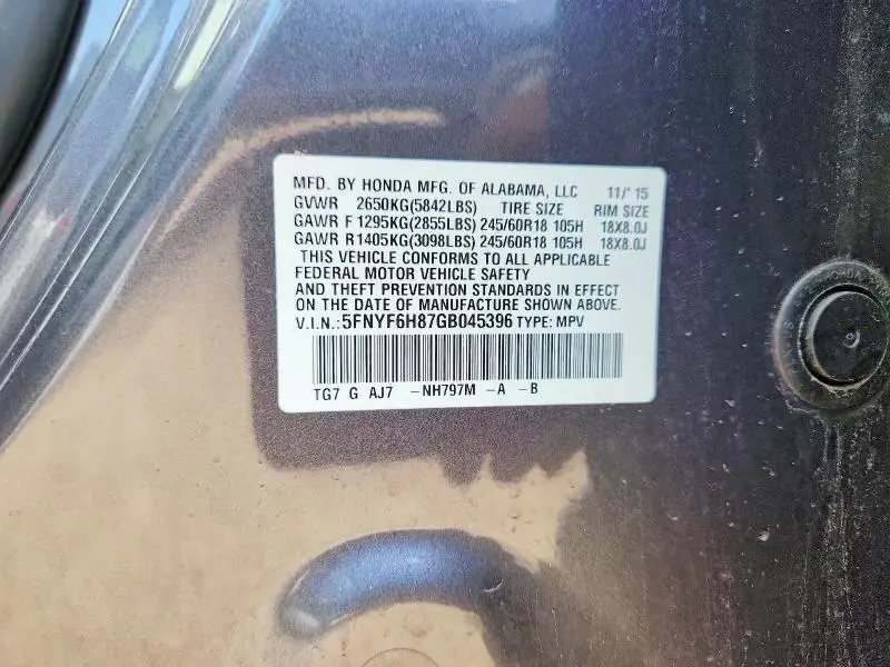 2016 HONDA PILOT EXL  