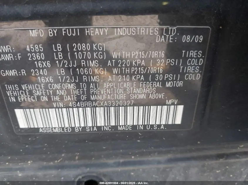 2010 SUBARU OUTBACK 2.5I