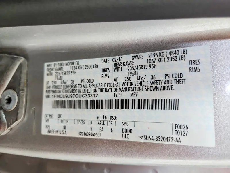 2016 FORD ESCAPE TITANIUM  