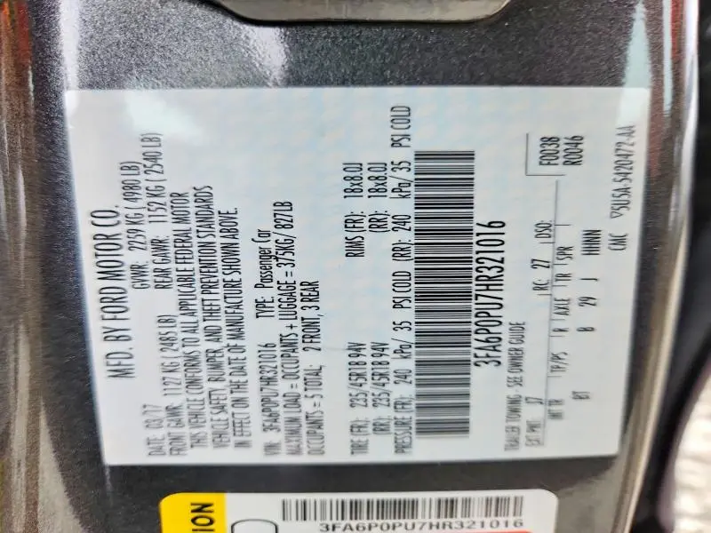 2017 FORD FUSION SE PHEV  