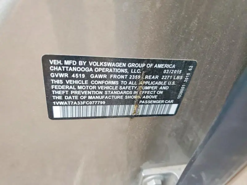 2015 VOLKSWAGEN PASSAT S  