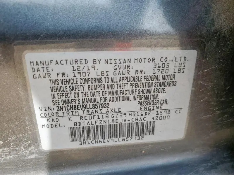 2020 NISSAN VERSA SV  