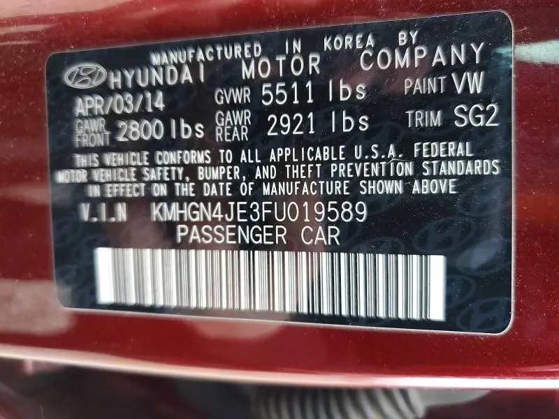 2015 HYUNDAI GENESIS 3.8L  