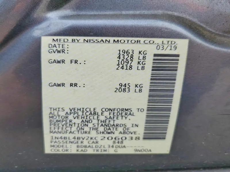 2019 NISSAN ALTIMA   