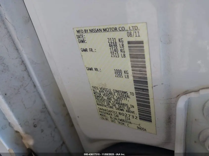 2012 NISSAN MAXIMA S/SV