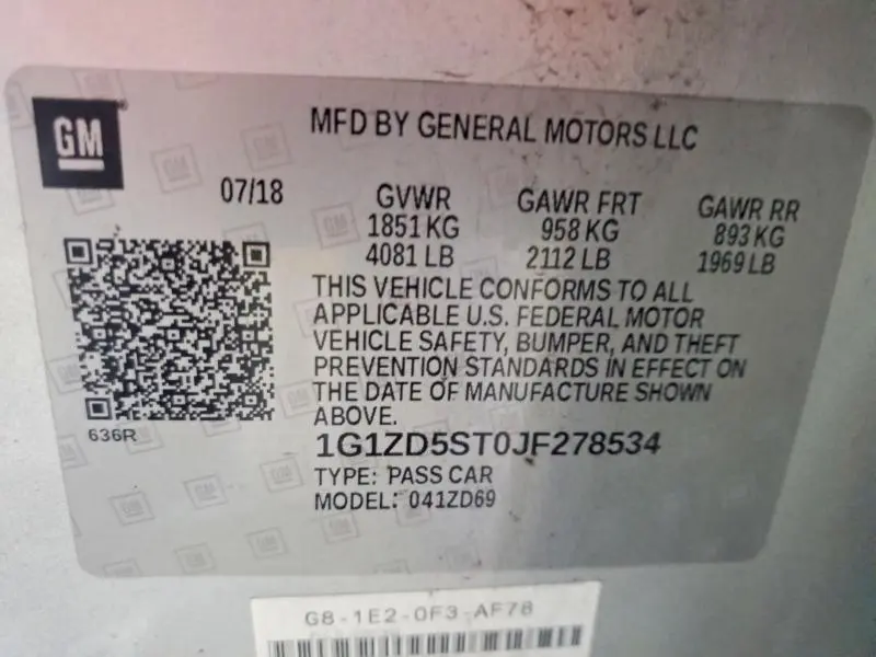 2018 CHEVROLET MALIBU LT  