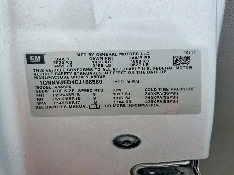 2012 CHEVROLET TRAVERSE LT  