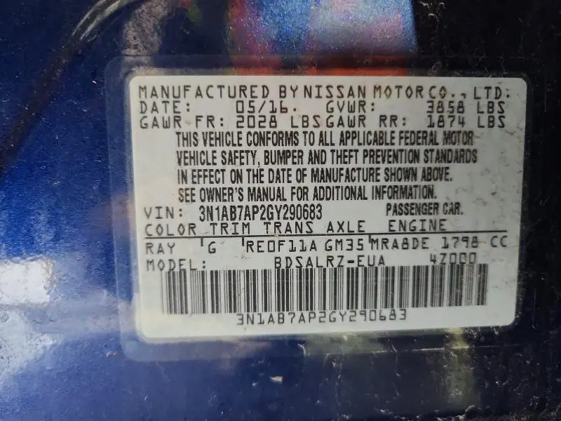 2016 NISSAN SENTRA SR  