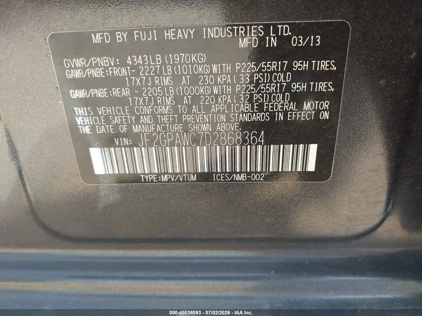 2013 SUBARU XV CROSSTREK 2.0I PREMIUM
