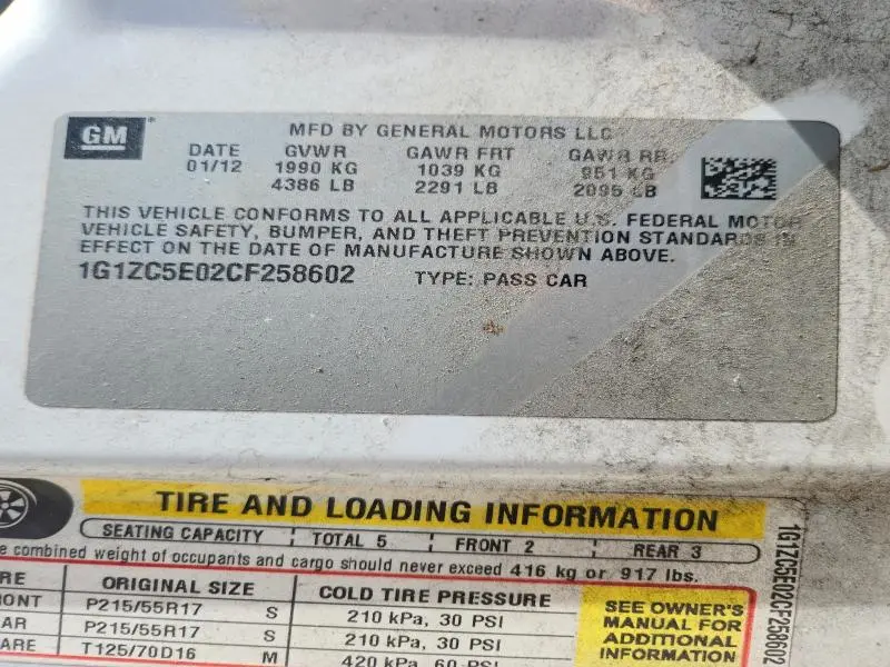 2012 CHEVROLET MALIBU 1LT  