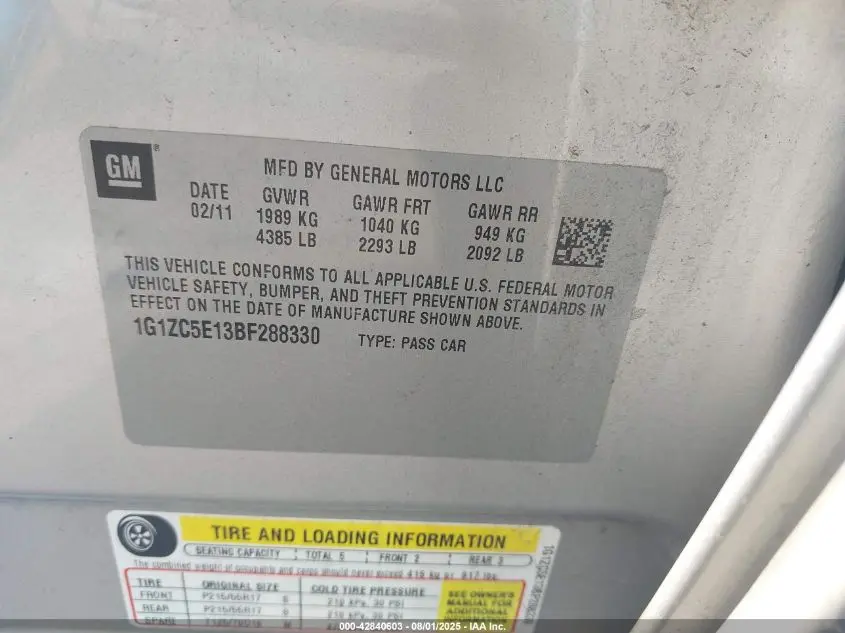2011 CHEVROLET MALIBU 1LT