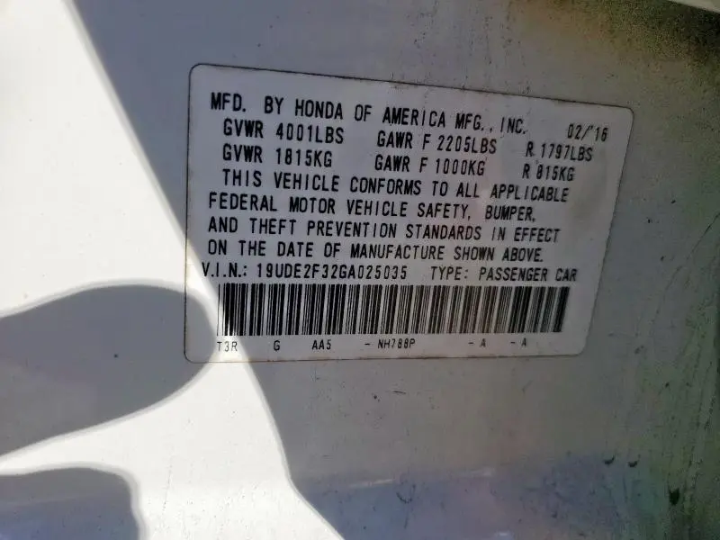 2016 ACURA ILX BASE WATCH PLUS  