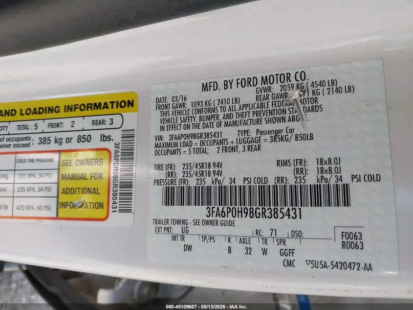 2016 FORD FUSION SE