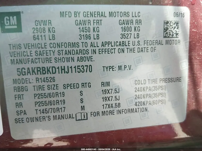 2017 BUICK ENCLAVE LEATHER
