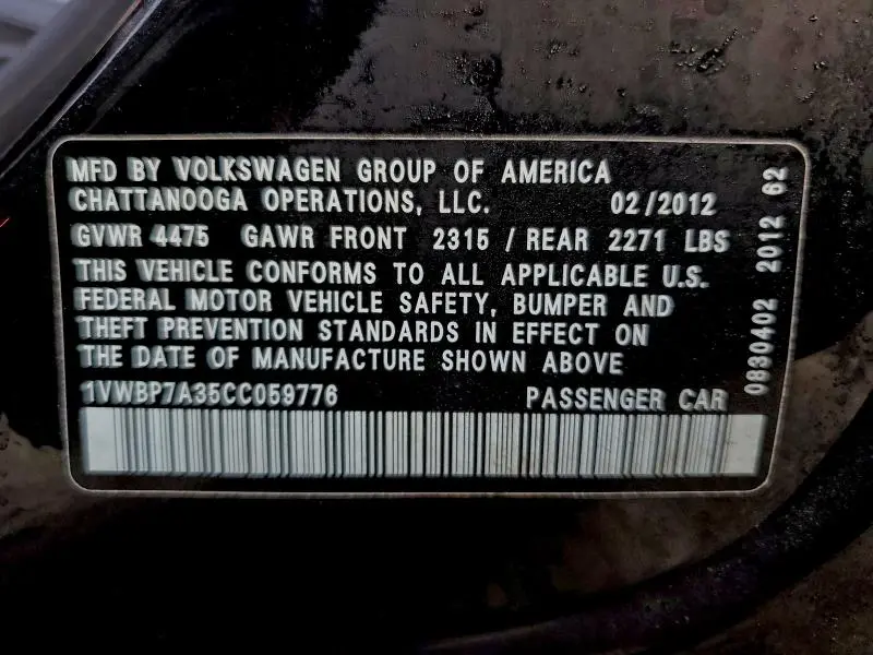 2012 VOLKSWAGEN PASSAT SE  