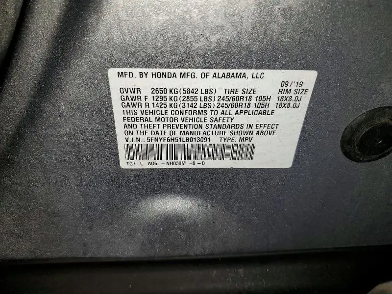 2020 HONDA PILOT EXL  