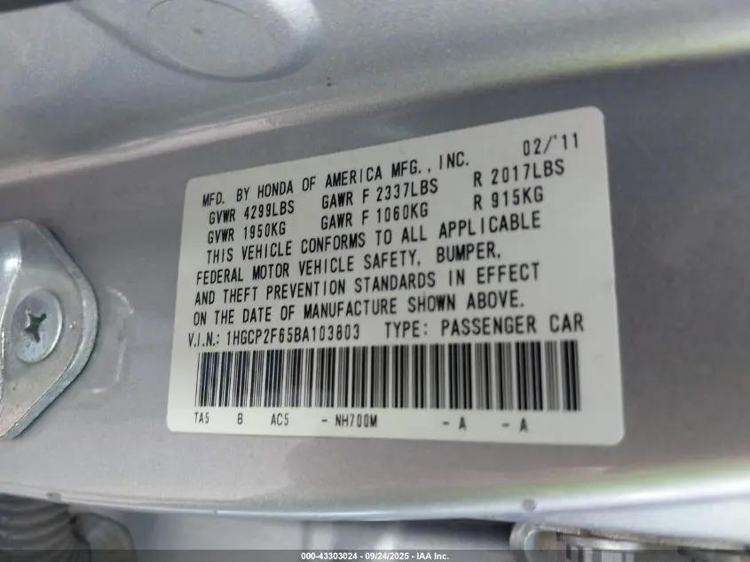 2011 HONDA ACCORD 2.4 SE