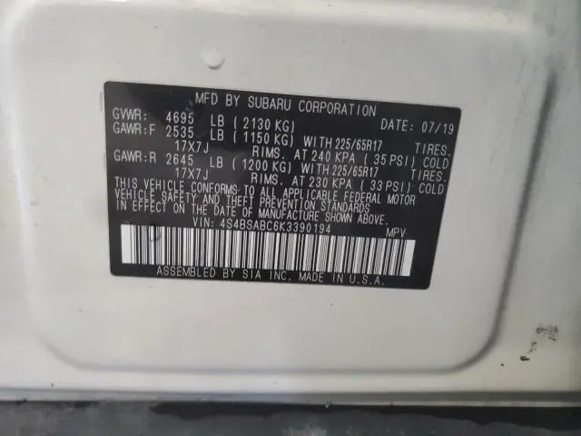 2019 SUBARU OUTBACK 2.5I  