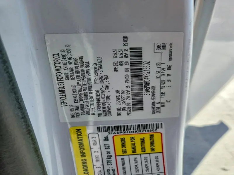 2019 FORD FUSION SE  