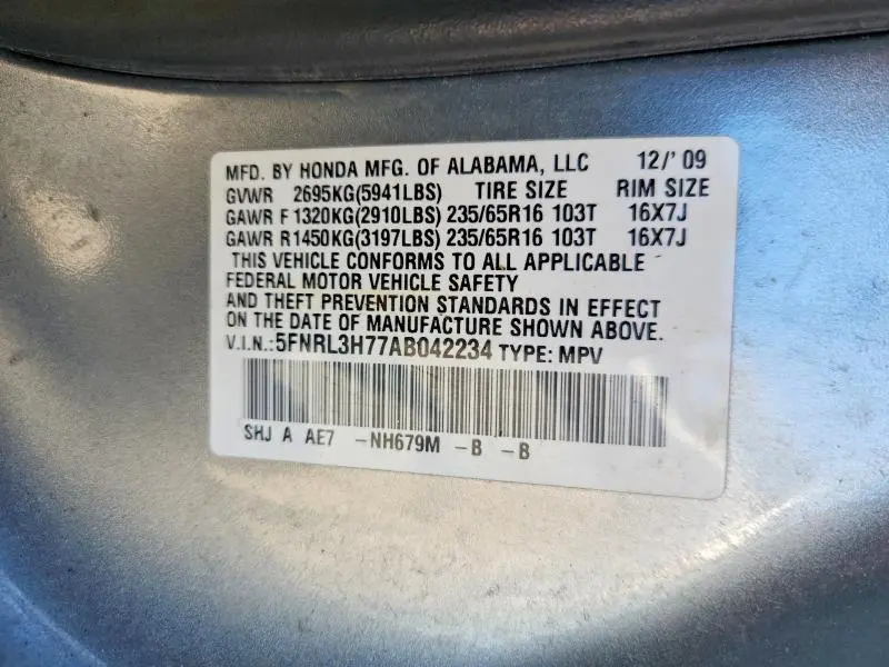 2010 HONDA ODYSSEY EXL  