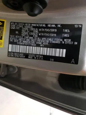 2015 TOYOTA HIGHLANDER LIMITED  