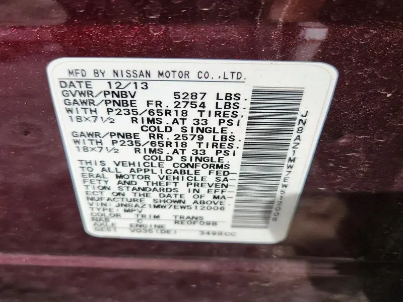 2014 NISSAN MURANO SL  